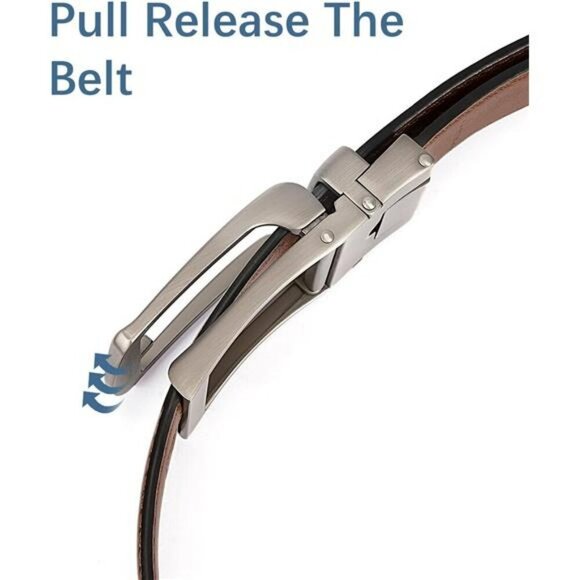 Mens leather ratchet belt adjustable slide buckle dress casual trim to fit - Picture 4 of 7